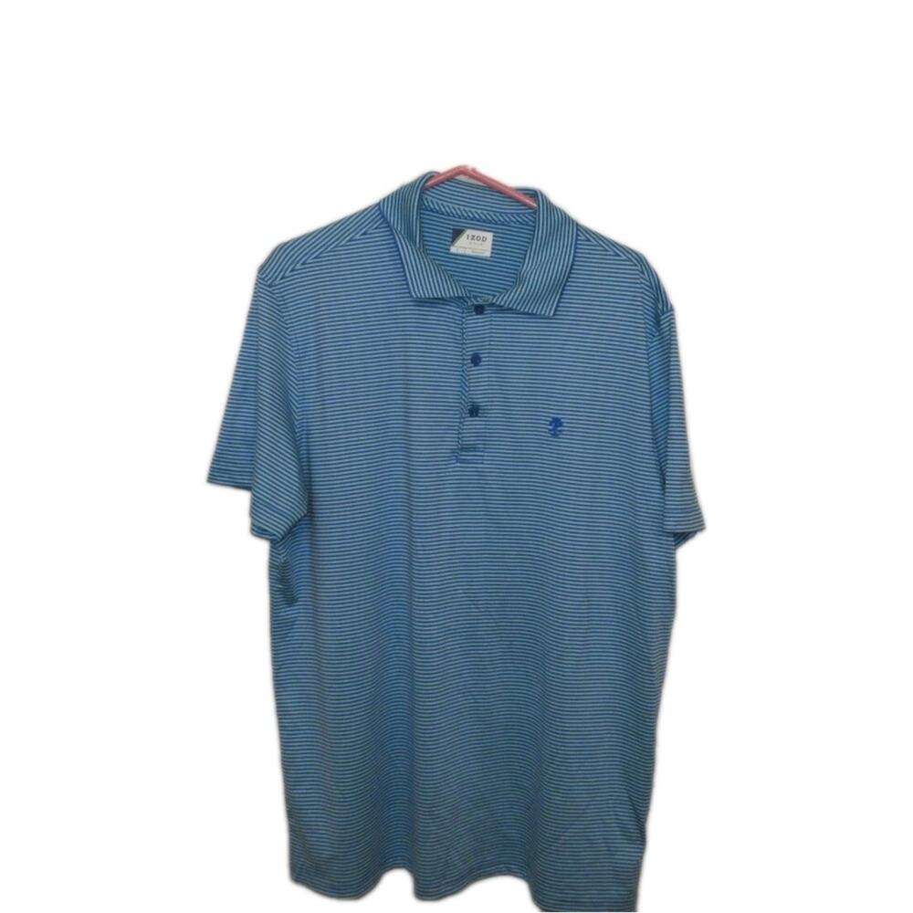 IZOD Golf Polo Shirt Men's L Blue Striped Short Sleeve Performance Stretch Logo